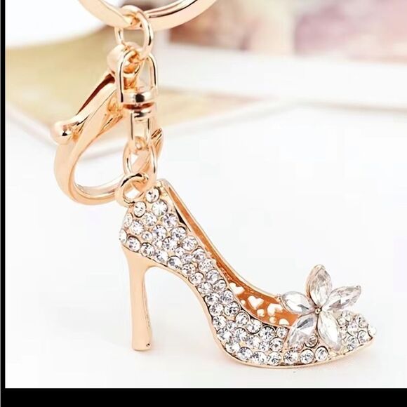 BAG CHARM Gold Tone Crystal Heel Keychain - Picture 3 of 7